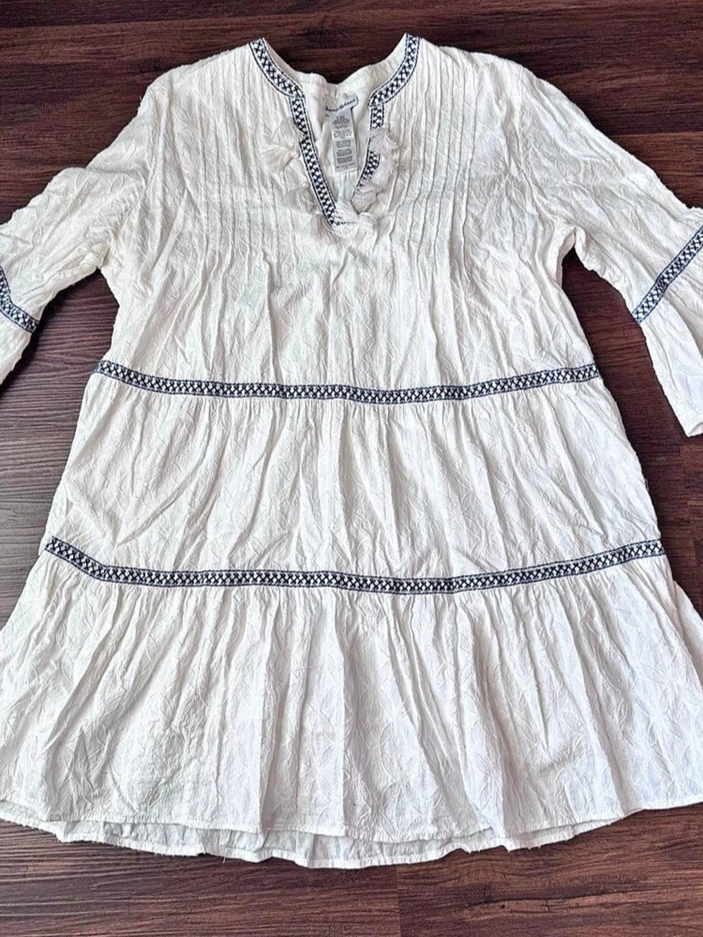 Tommy Bahama White Embroidered Tiered Dress Cover-Up Lined Boho 3/4 Slv Size L